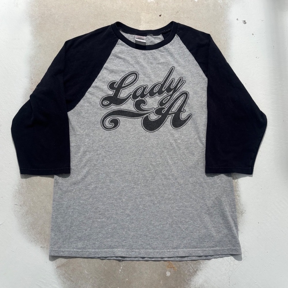 Lady A Band Tour Shirt Mens Medium Gray Black Raglan 3/4 Sleeve Baseball Tee